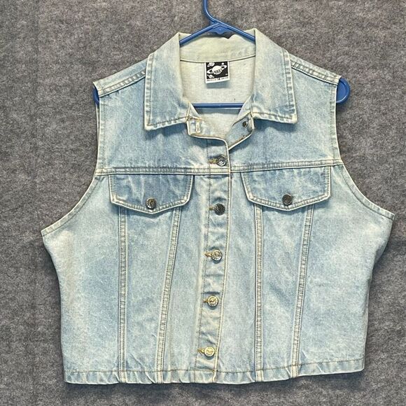Vintage Planet X Jeans Vest Women's Size 14 Blue Denim Sleeveless Button Front - Picture 1 of 15